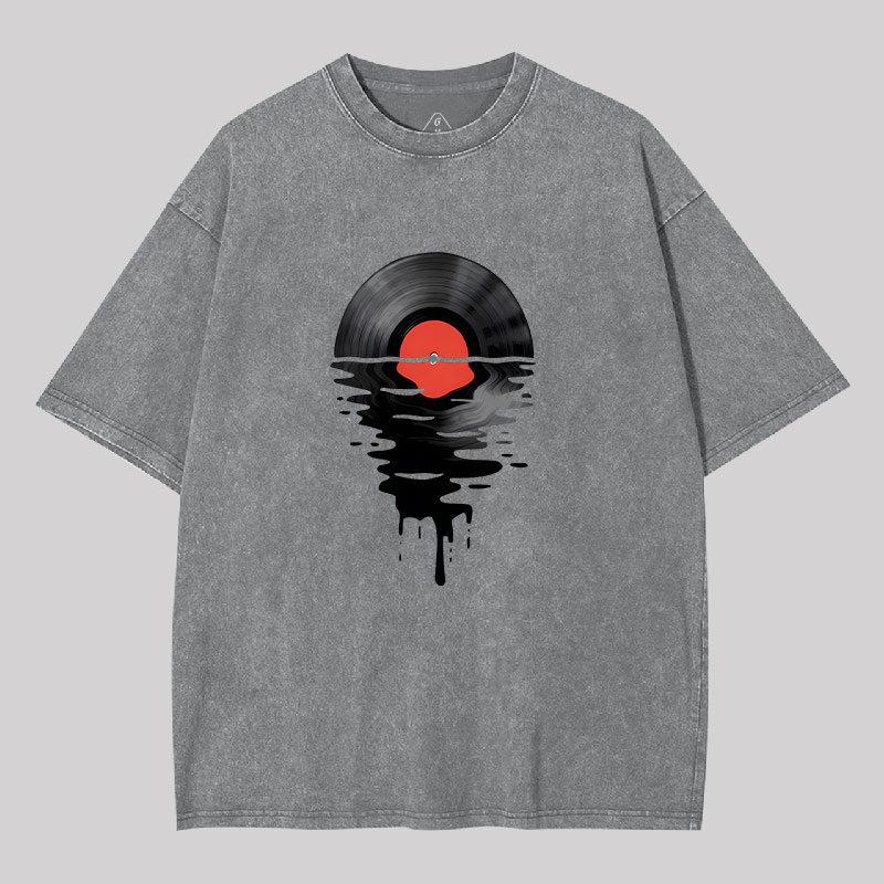 Vinyl LP Music Record Sunset Red Geek Washed T-shirt