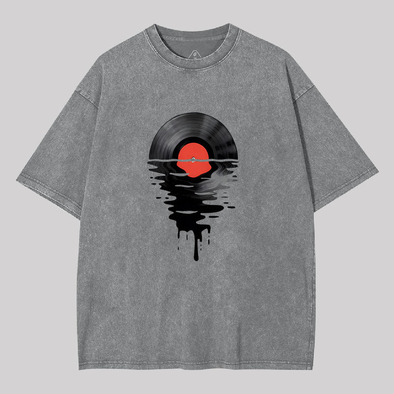 Vinyl LP Music Record Sunset Red Geek Washed T-shirt