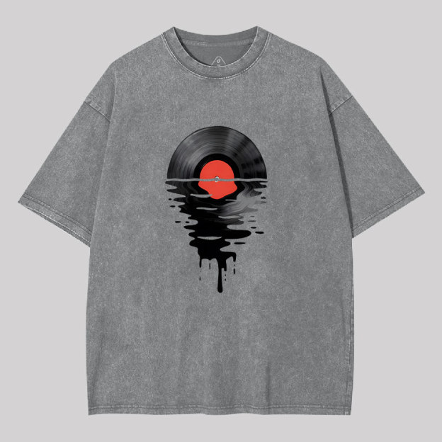 Vinyl LP Music Record Sunset Red Geek Washed T-shirt