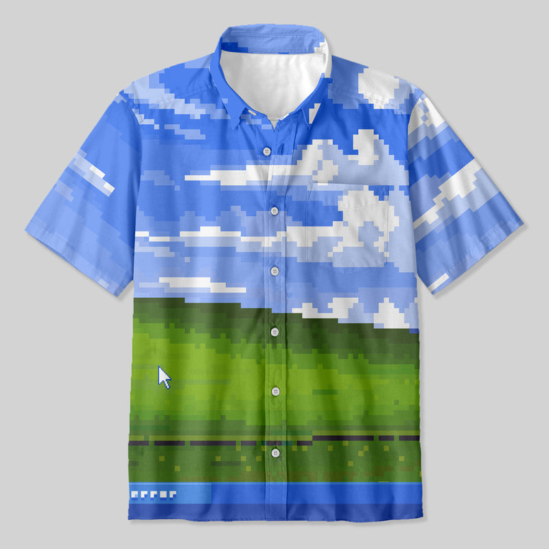 Geeksoutfit Win XP Wallpaper Pixel Button Up Pocket Shirt for Sale