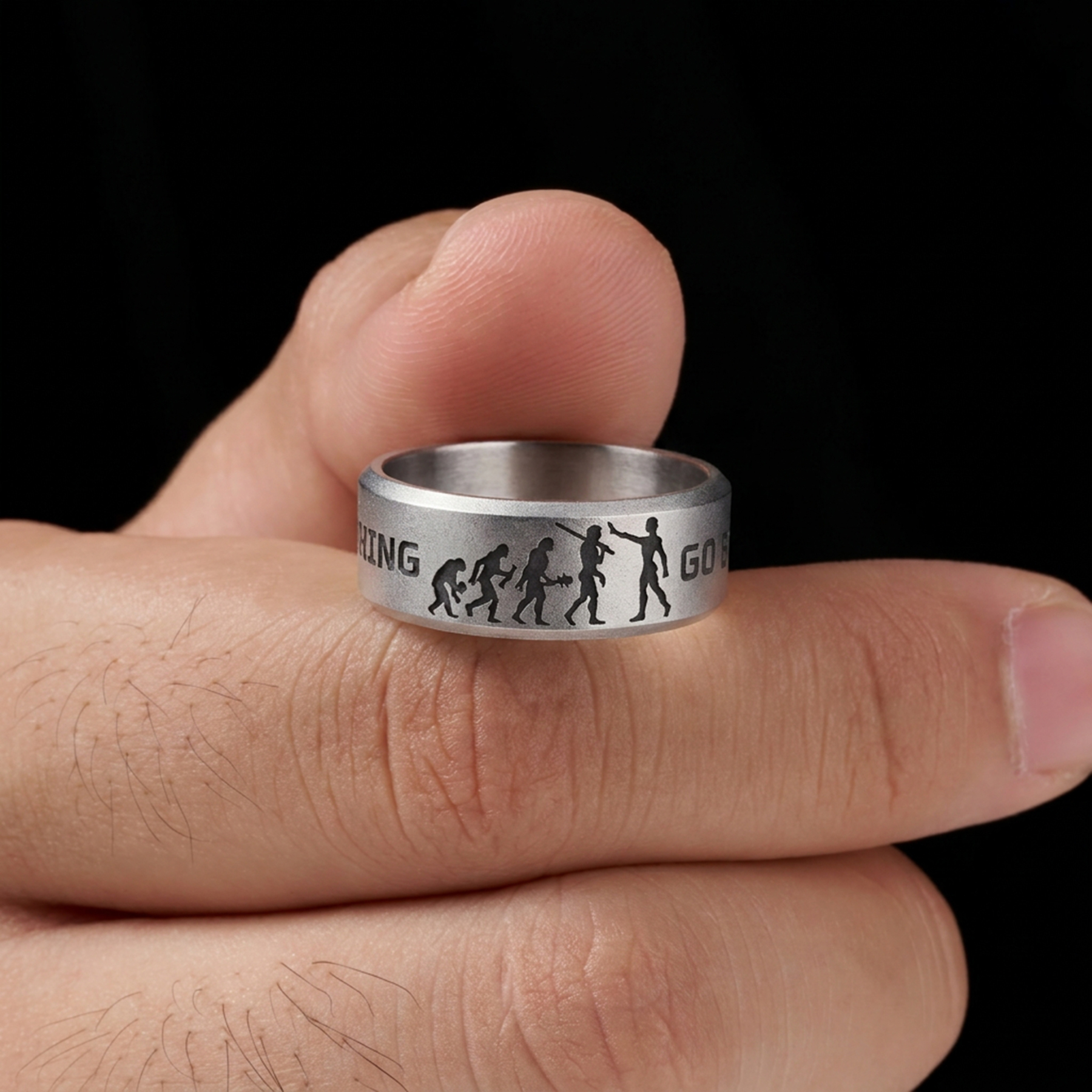 Evolution Timeline Geek Silver Band Ring