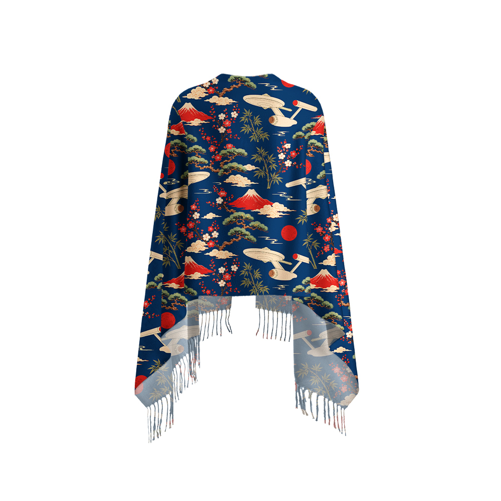 Sci-Fi Spaceship Ukiyo-e Style Geek Soft Fringed Scarf