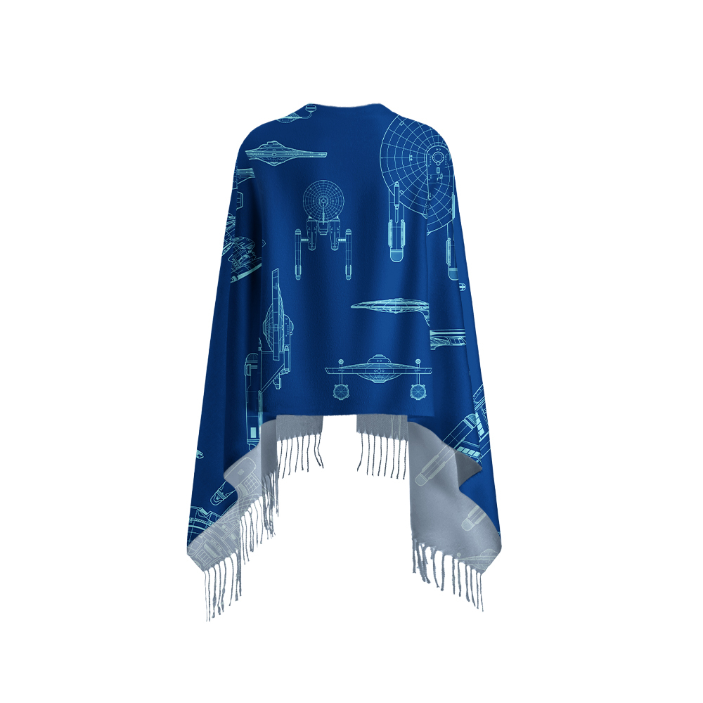 Spaceship Line Drawing Geek Soft Fringed Scarf