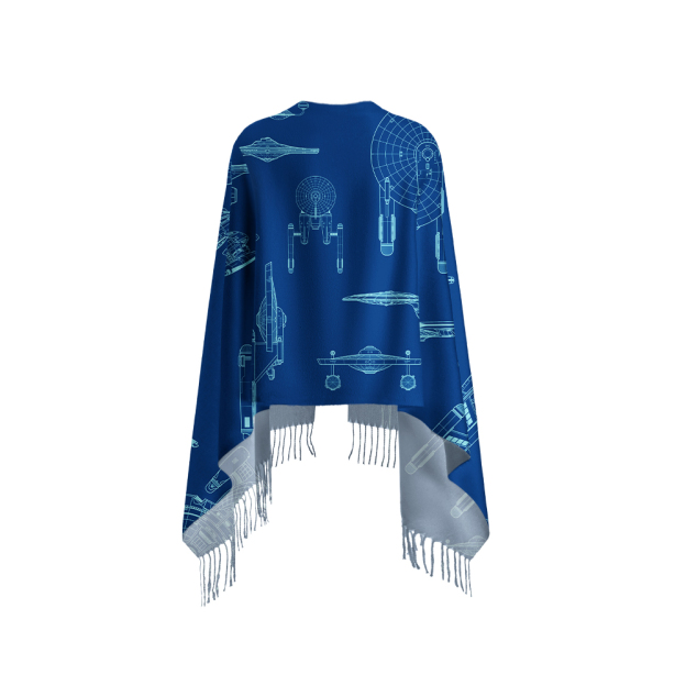 Spaceship Line Drawing Geek Soft Fringed Scarf