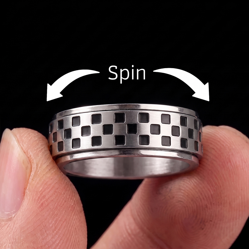 Checkerboard Grid Geek Stainless Steel Ring
