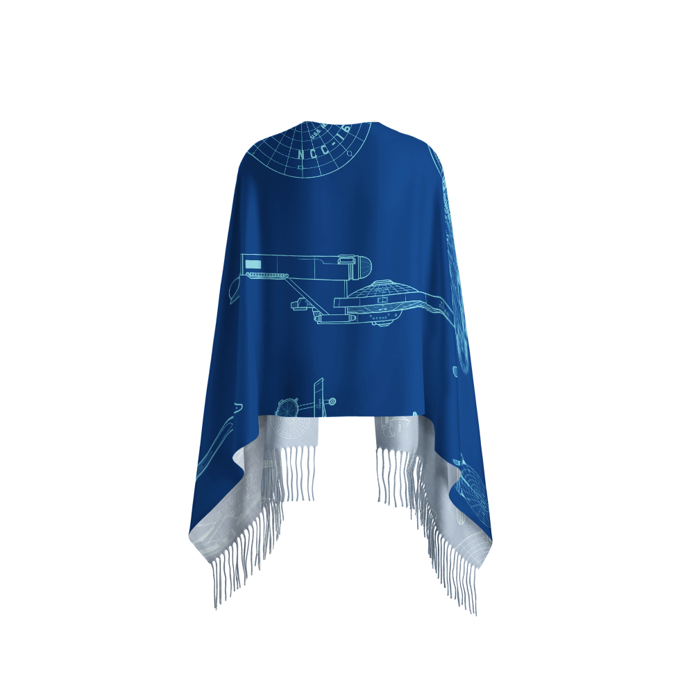 Spaceship Line Drawing Geek Soft Fringed Scarf