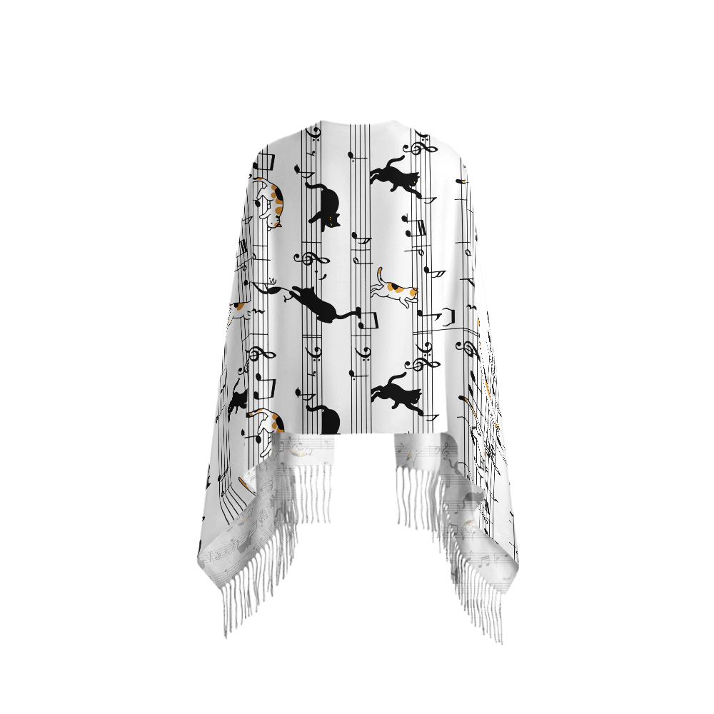 Meow-sic Notes Playful Kittens on Musical Staff Geek Soft Fringed Scarf