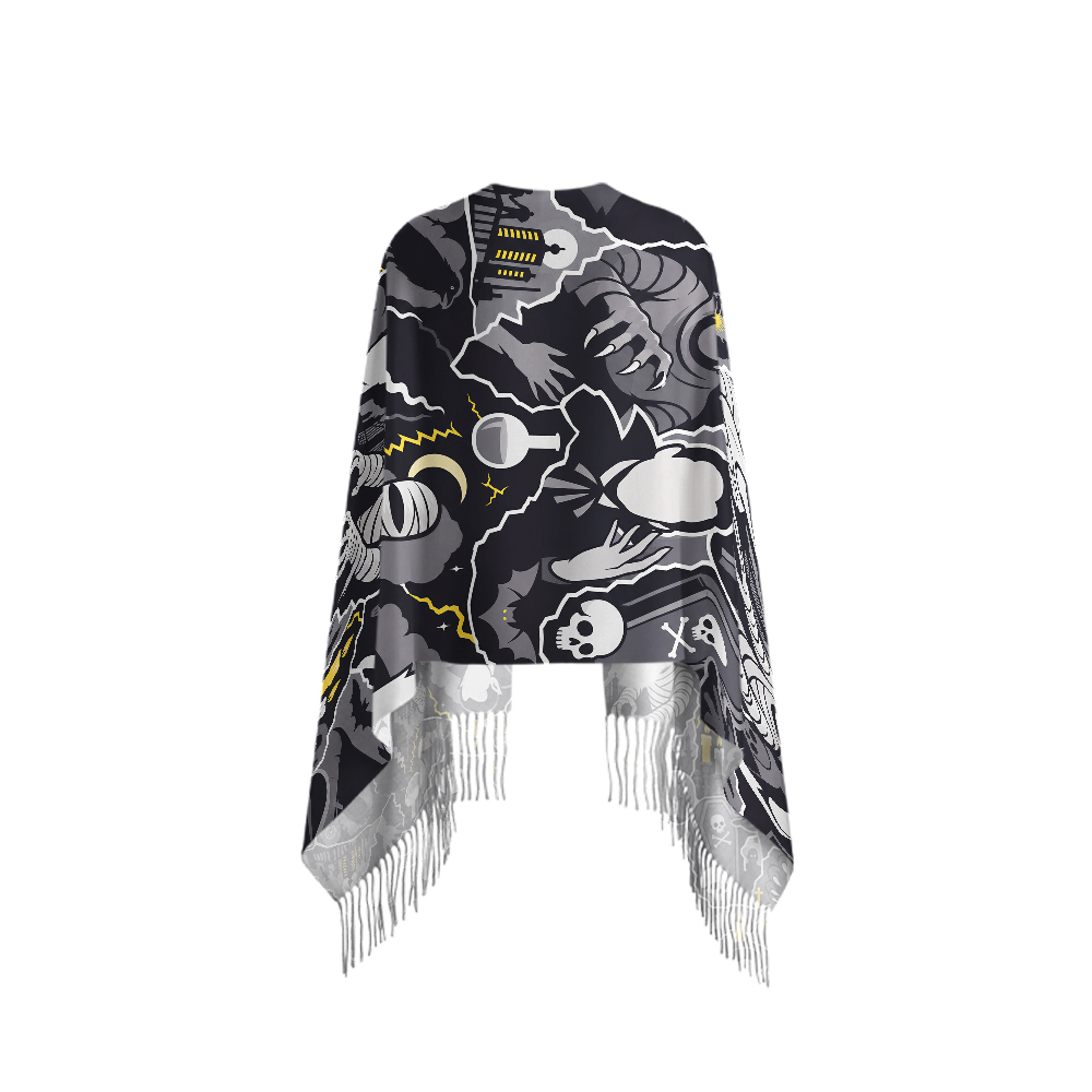 Classic Spooky Monster Collage Geek Soft Fringed Scarf