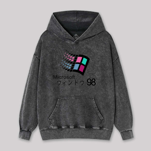 Geeksoutfit Microsoft Windows 98 Vaporwave Washed Hoodie for