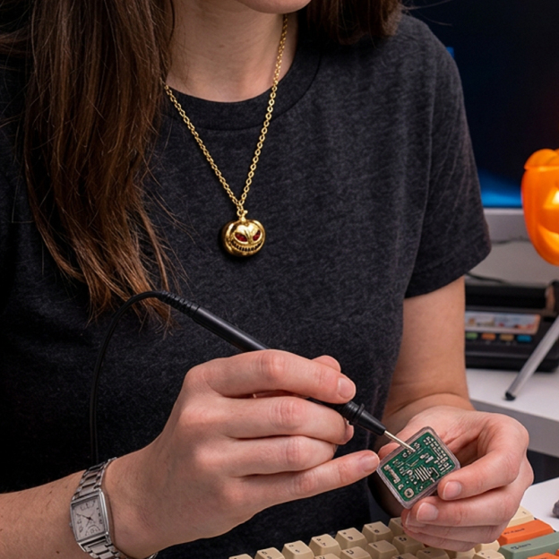 Stitch Grin Pumpkin Halloween Geek Sculptural Necklace