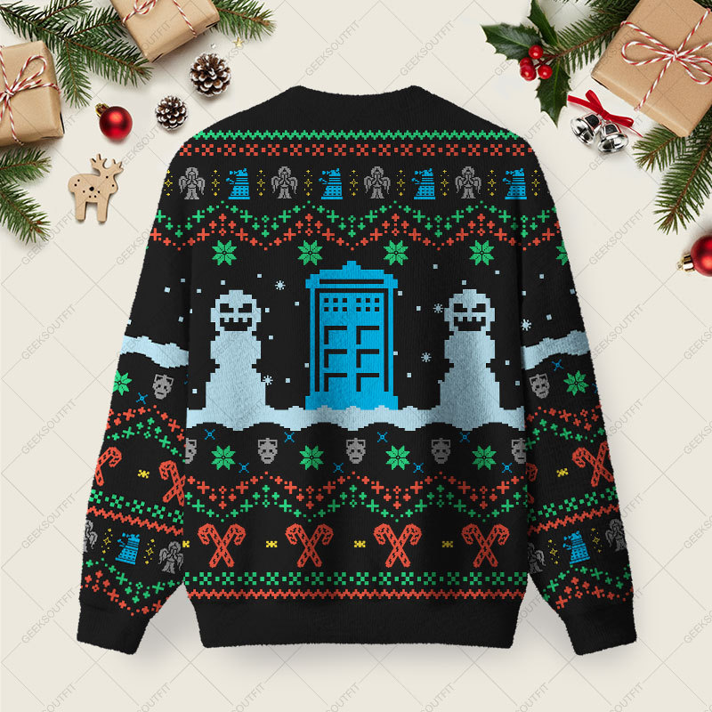 Doctor Who Black Ugly Christmas Fuzzy Fleece Sweatshirt