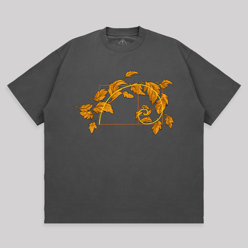Autumn Wind Blowing Leaves in Fibonacci Unisex Oversized T-shirt