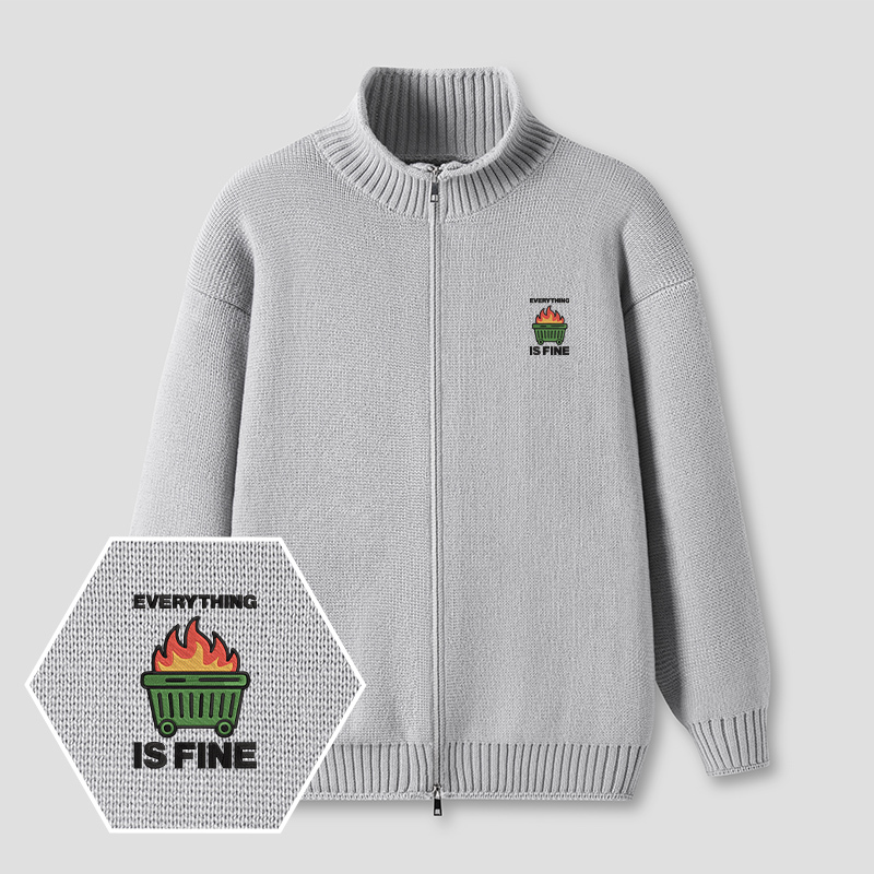 Everything’s on Fire Embroidered Full‑Zip Cardigan