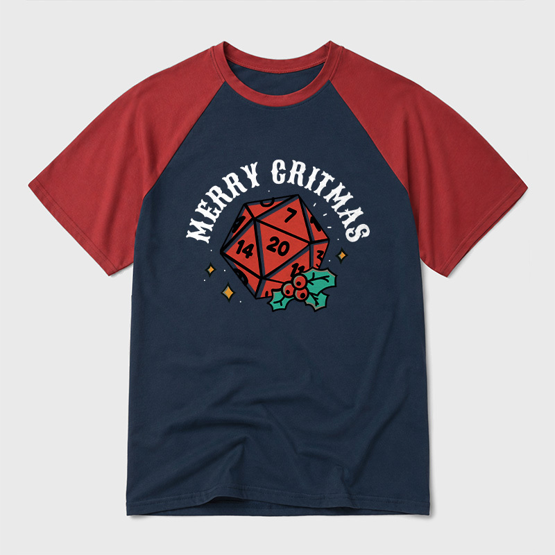 Polyhedral Dice Xmas Geek Retro Raglan T-Shirt