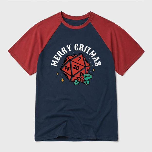 Polyhedral Dice Xmas Geek Retro Raglan T-Shirt
