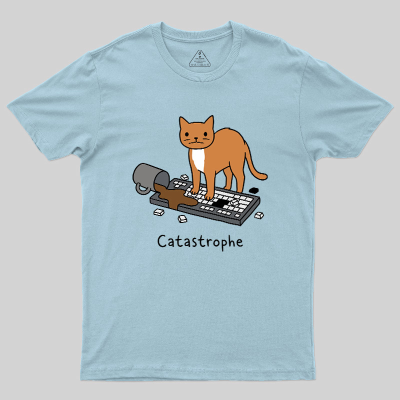 Catastrophe Spilled Coffee Cat Geek T-Shirt