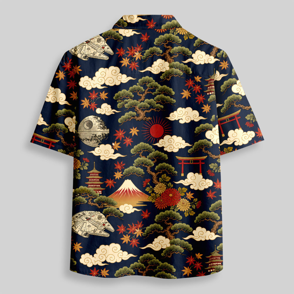 Ukiyo-e Torii and Maple Space Vessel Vintage Button Up Pocket Shirt