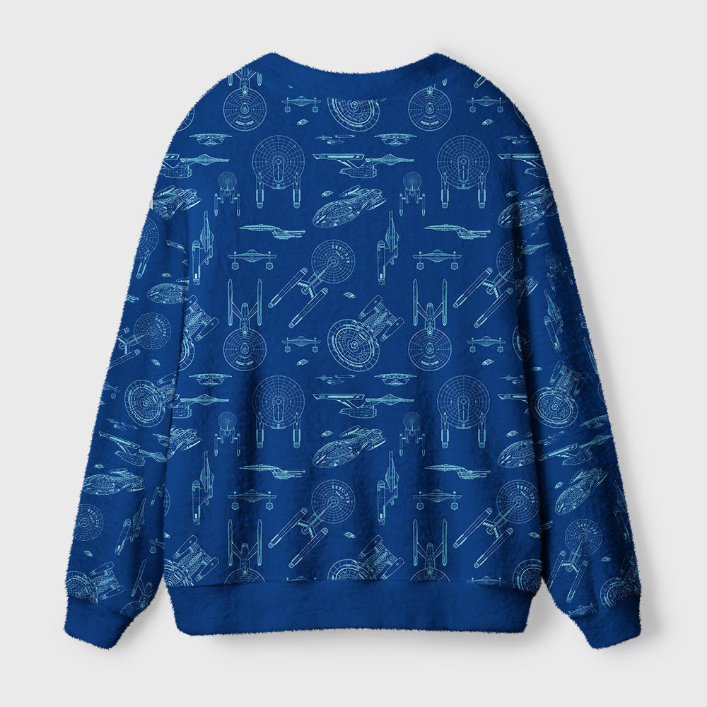Spaceship Line Drawing Geek Ugly Cardigan Sweaters