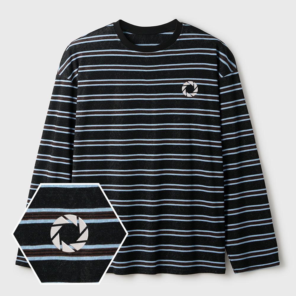 Aperture Lycra Striped Embroidered Long-Sleeve Shirts