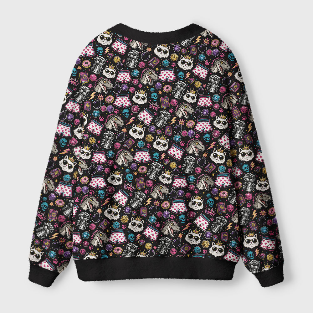 Fantasy Party Dice & Creature Pattern Geek Ugly Cardigan Sweaters