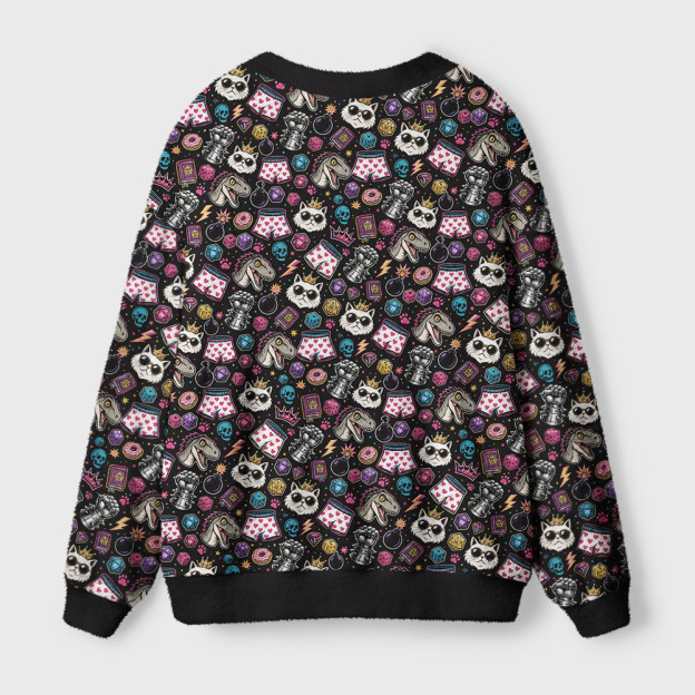 Fantasy Party Dice & Creature Pattern Geek Ugly Cardigan Sweaters