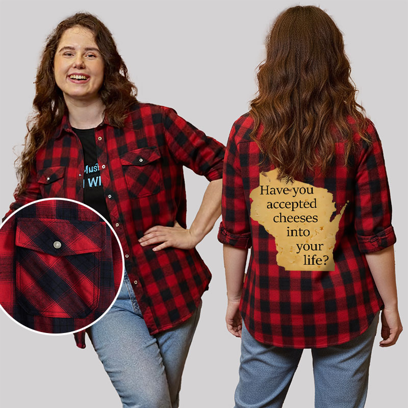 Wisconsin Cheese Pun Plaid Flannel Shirt
