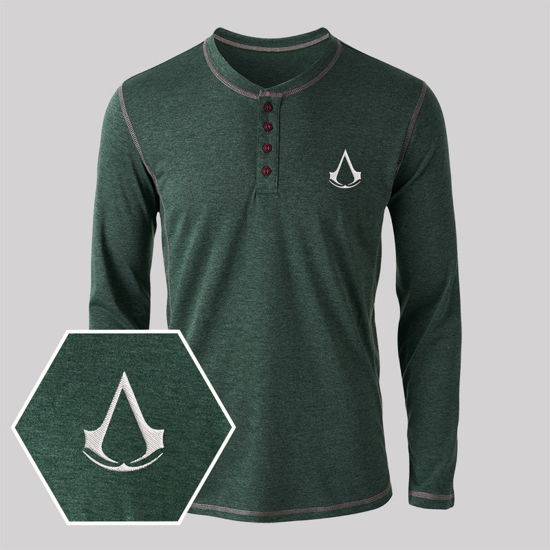 Assassin's Creed Embroidered Long Sleeve Henley Shirts