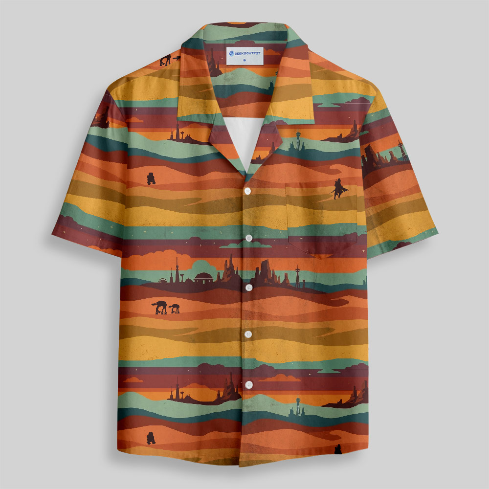 Retro Desert Skyline Button Up Pocket Shirt