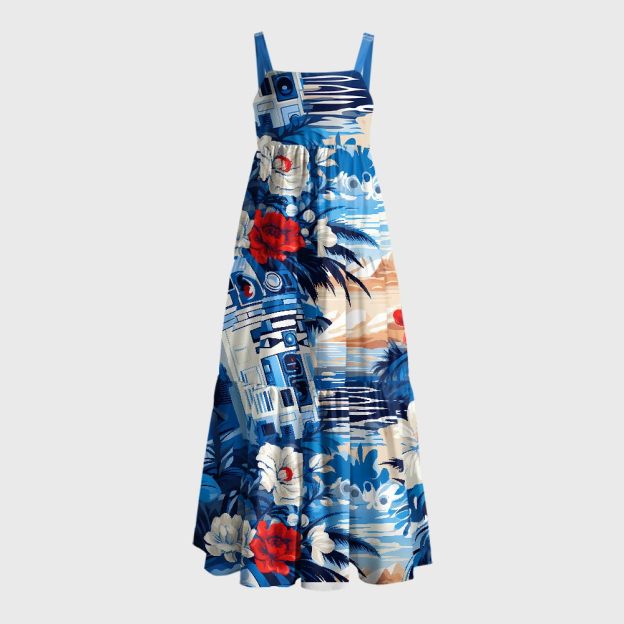 Coastal Robot Floral Vacation Geek Tiered Cami Maxi Dress