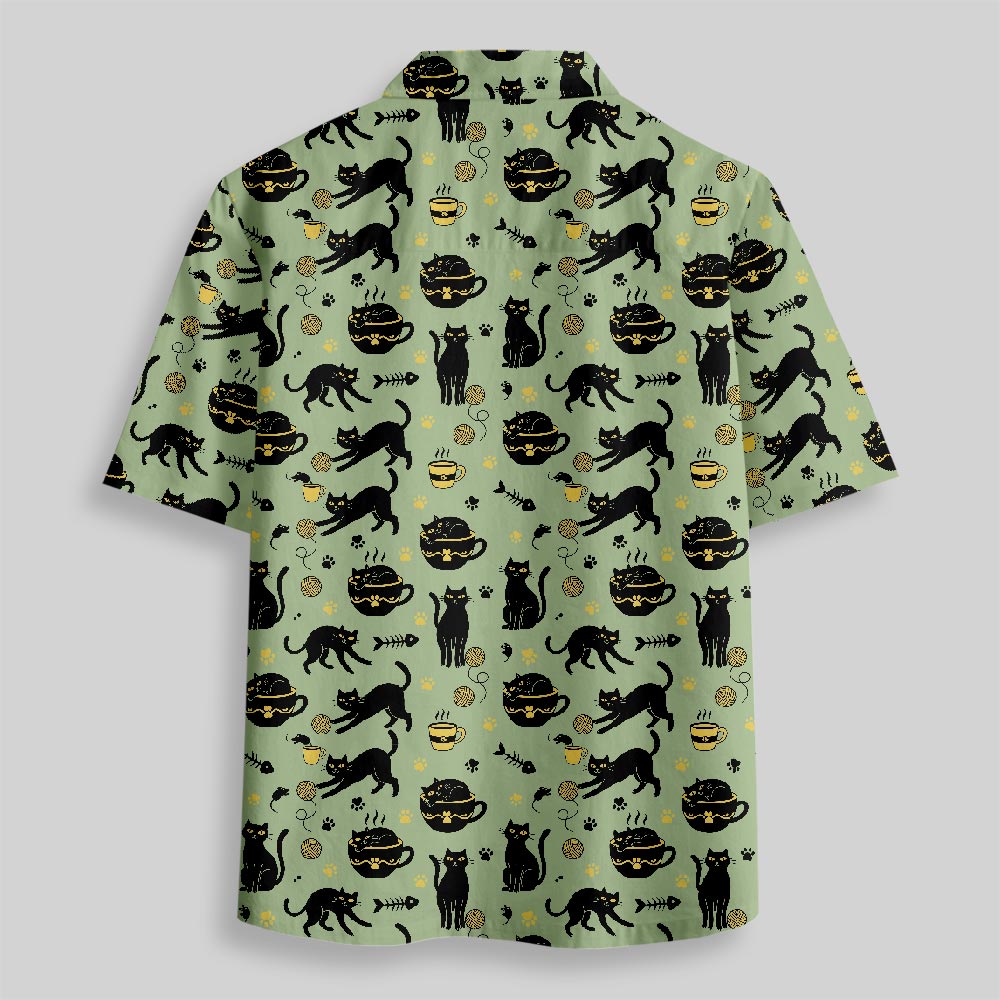 Midnight Cat Whispers Button Up Pocket Shirt