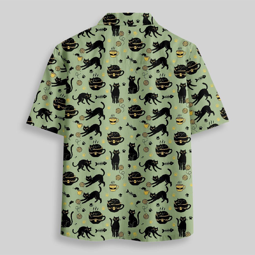 Midnight Cat Whispers Button Up Pocket Shirt
