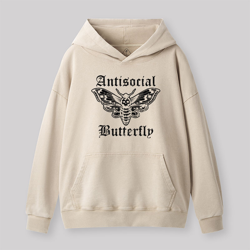 Funny Antisocial Butterfly Washed Hoodie