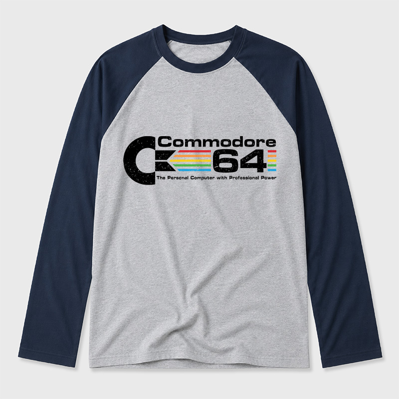 Commodore 64 Nerd Geek Retro Raglan Long-Sleeve Tee