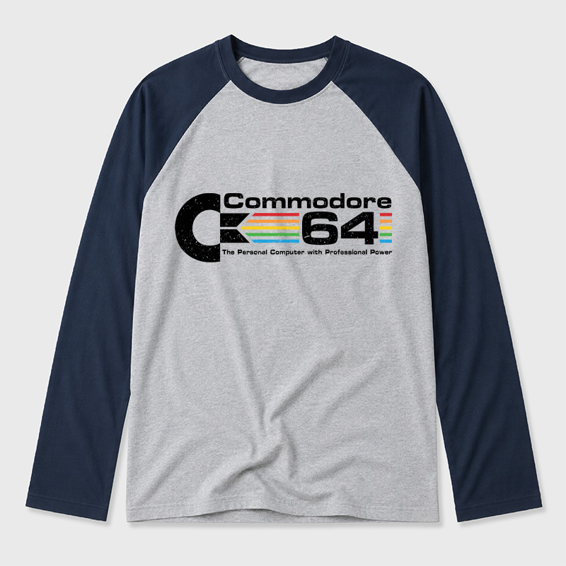 Commodore 64 Nerd Geek Retro Raglan Long-Sleeve Tee