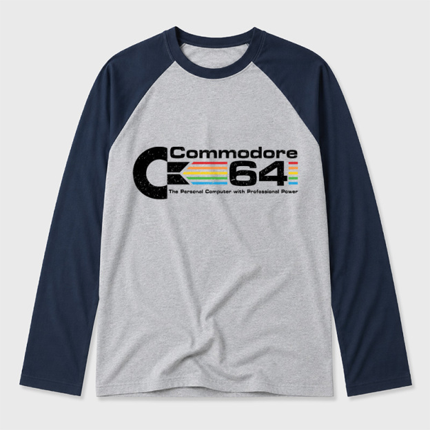 Commodore 64 Nerd Geek Retro Raglan Long-Sleeve Tee