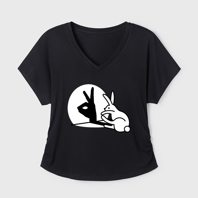 Rabbit Hand Shadow Funny Geek Dolman Sleeve V-Neck Shirt
