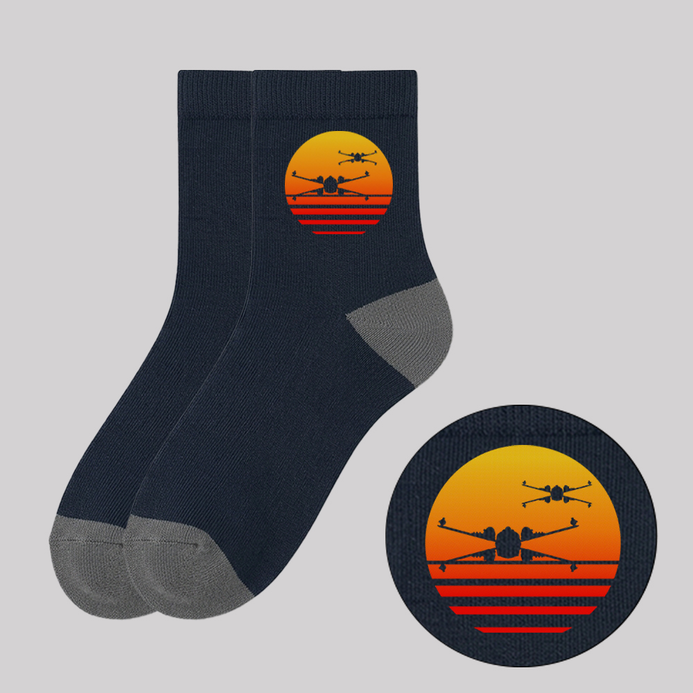 Sunset Wing Starfighter Geek Cotton Daily Socks