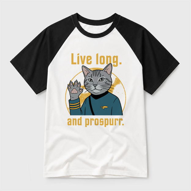 Live Long and Prospurr Vulcan Cat Geek Retro Raglan T-Shirt