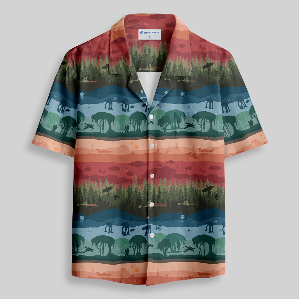 Scifi Woods Silhouette Button Up Pocket Shirt