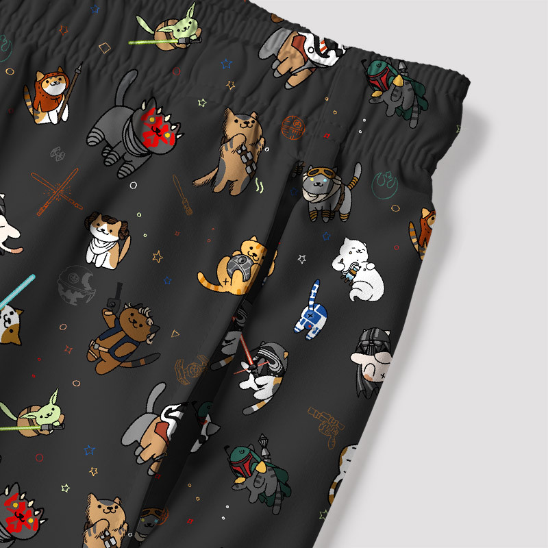 Tie The Fighter Cat Funny Geek Hawaiian Swim Trunks