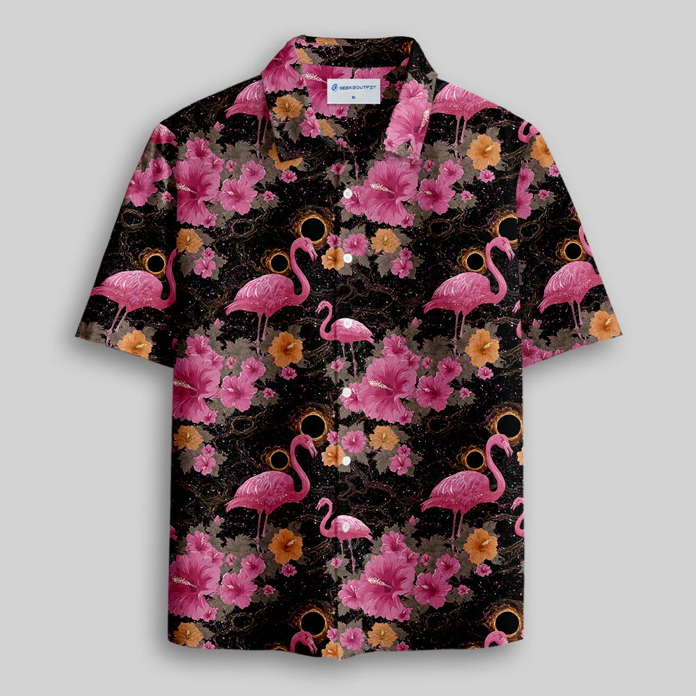 Cosmic Flamingo Button Up Pocket Shirt