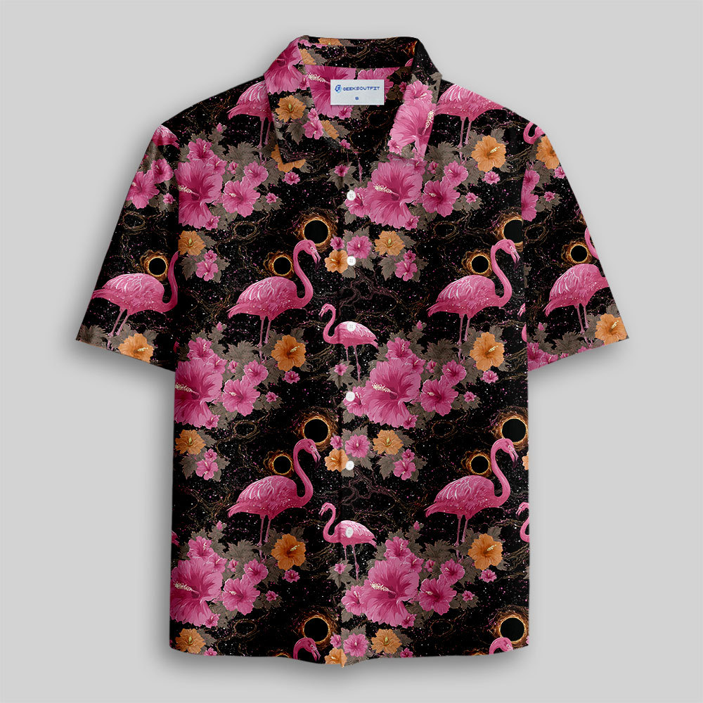 Geeksoutfit Cosmic Flamingo Button Up Pocket Shirt for Sale