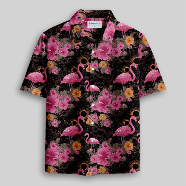 Cosmic Flamingo Button Up Pocket Shirt