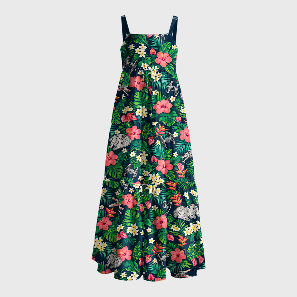 Cosmic Hibiscus Geek Tiered Cami Maxi Dress