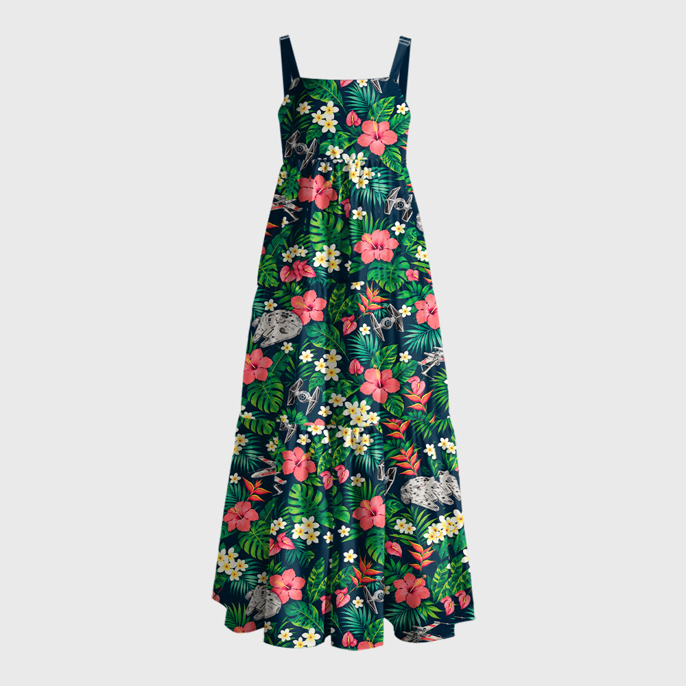 Cosmic Hibiscus Geek Tiered Cami Maxi Dress