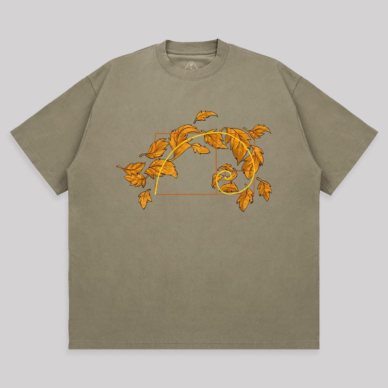 Autumn Wind Blowing Leaves in Fibonacci Unisex Oversized T-shirt