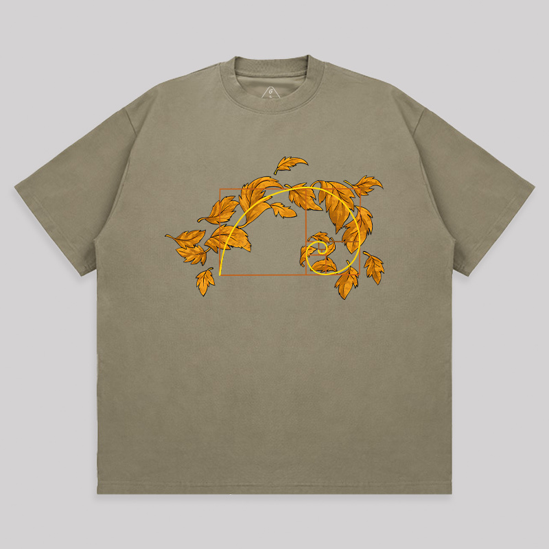 Autumn Wind Blowing Leaves in Fibonacci Unisex Oversized T-shirt