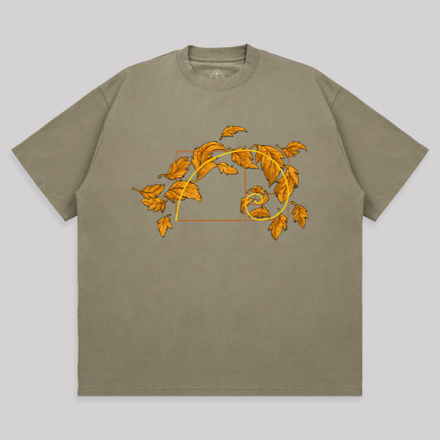 Autumn Wind Blowing Leaves in Fibonacci Unisex Oversized T-shirt
