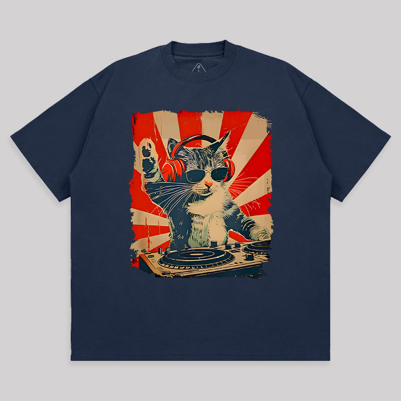 Rock Music Cat Unisex Oversized T-shirt