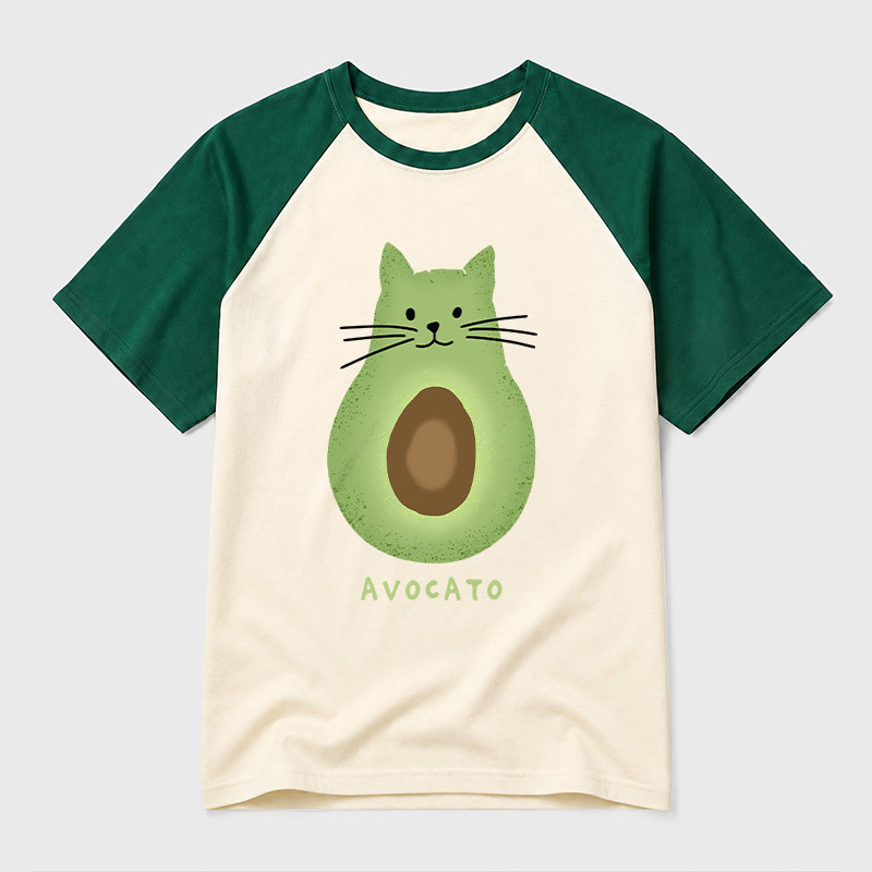 Avocato Cat Avocado Pun Geek Retro Raglan T-Shirt